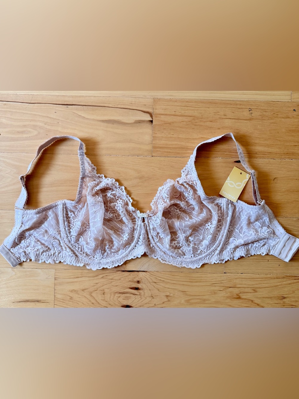 NWT Delimira Lace Full Coverage Underwire Bra Beige Size 34H